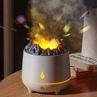 よい価格 新しいミニ 400ml 炎空気湿化器 超音波オイルディフューザー 暖かい光 シミュレーション火山炎 芳香ディフューザー 湿化器 オンライン